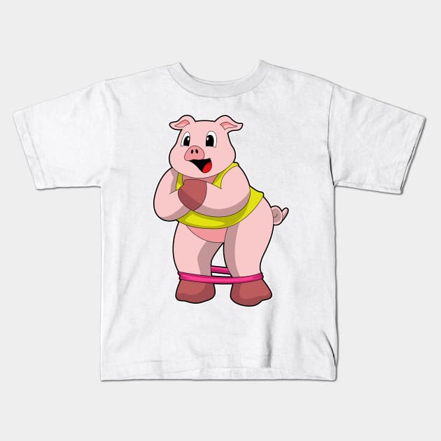 Pig at Fitness with Rubber band Kids T-Shirt by Markus Schnabel